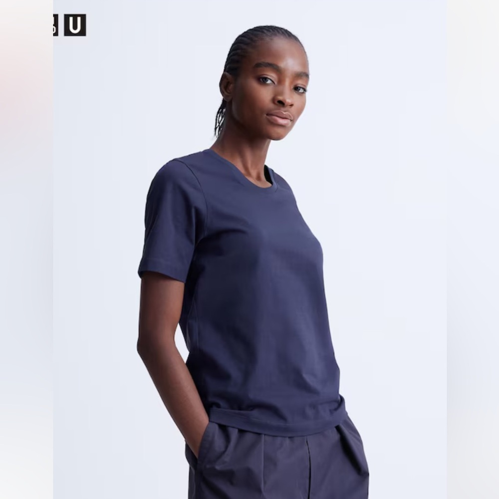 Uniqlo Supima Cotton Crew Neck T-Shirt Size Small Color Navy - Picture 4 of 6